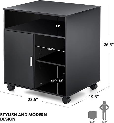 Miniatura 4 de FITUEYES Archivador de madera enrollable con puerta, carrito de trabajo de oficina grande móvil con estantes de almacenamiento ajustables, negro,