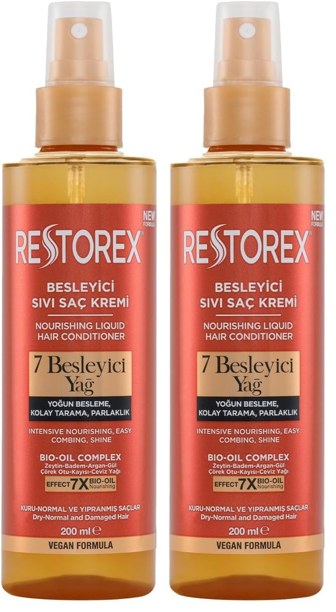Restorex Besleyici Bakım Sıvı Saç Kremi 200 Mililitre, 7 Besleyici Yağ (2 paketi)