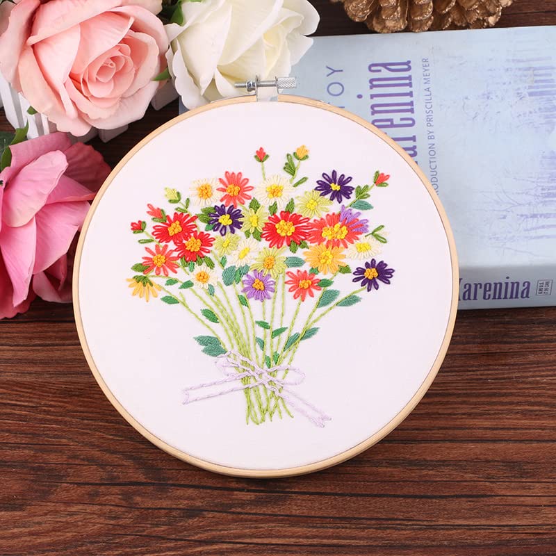 Image of CBBGGR 4 Sets Embroidery Kit for Beginners ,Color Threads Needle Kit,Learning DIY Kit with Easy Instruction Video,Hand Embroidery Kit Includes Hoop