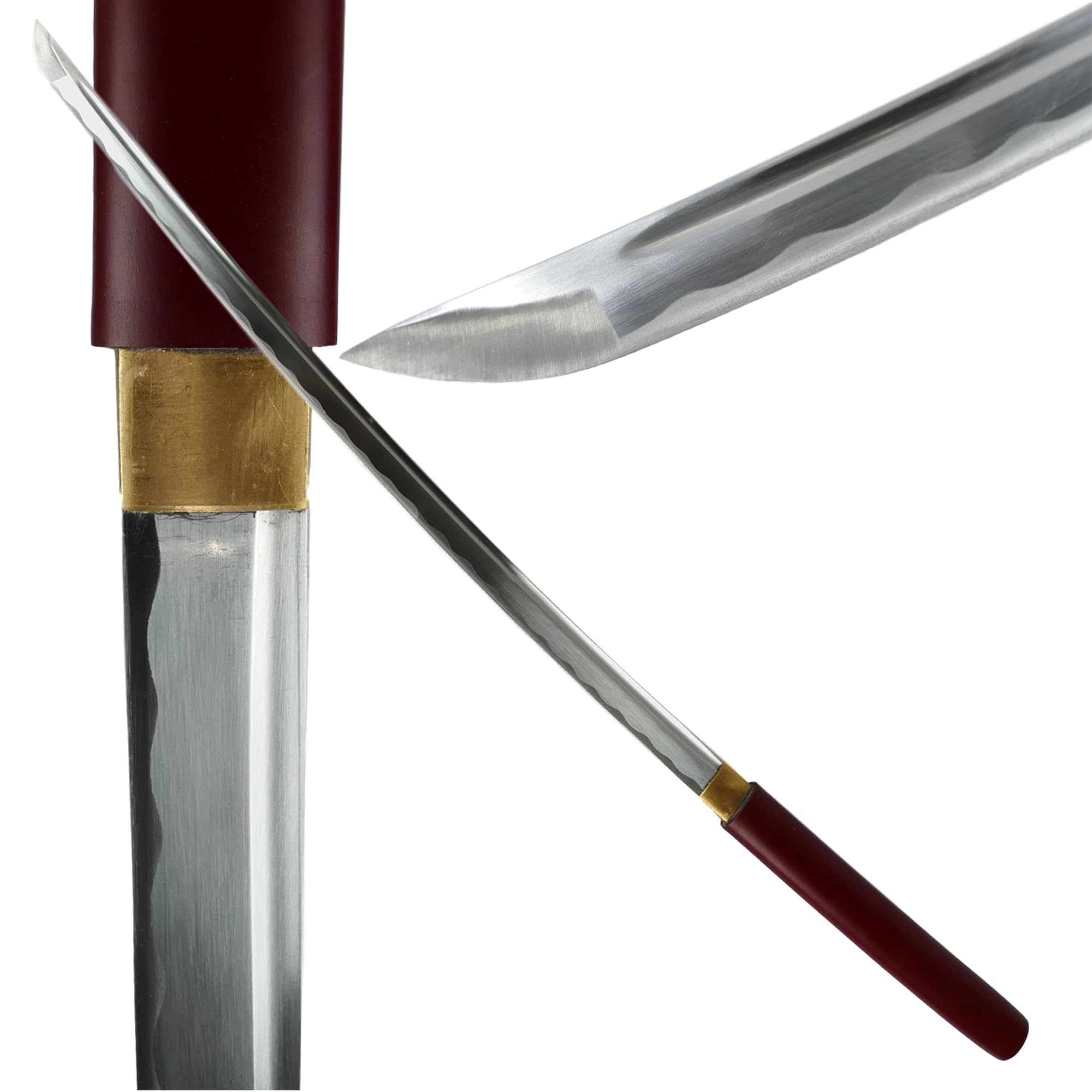 MAKOTO Handmade Sharp Samurai Shirasaya Sword Rosewood Burgundy Red Scabbard Saya