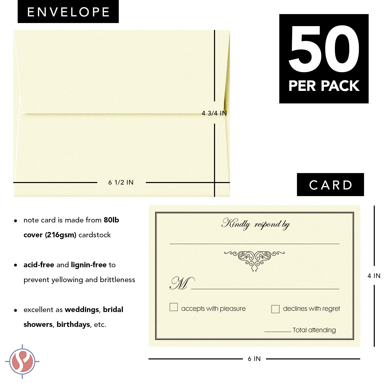 Superfine Printing Inc Rsvp Hochzeit Rückkehr-Karten, Sahne, Größe 4 x 6 Mit A6 Umschlägen 50 pro Packung