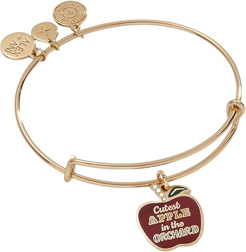 Alex and Ani Lindest Apple in the Orchard - Pulsera de alambre expandible con acabado dorado brillante, dije rojo, de 2 a 3.5 pulgadas, Latón, Sin