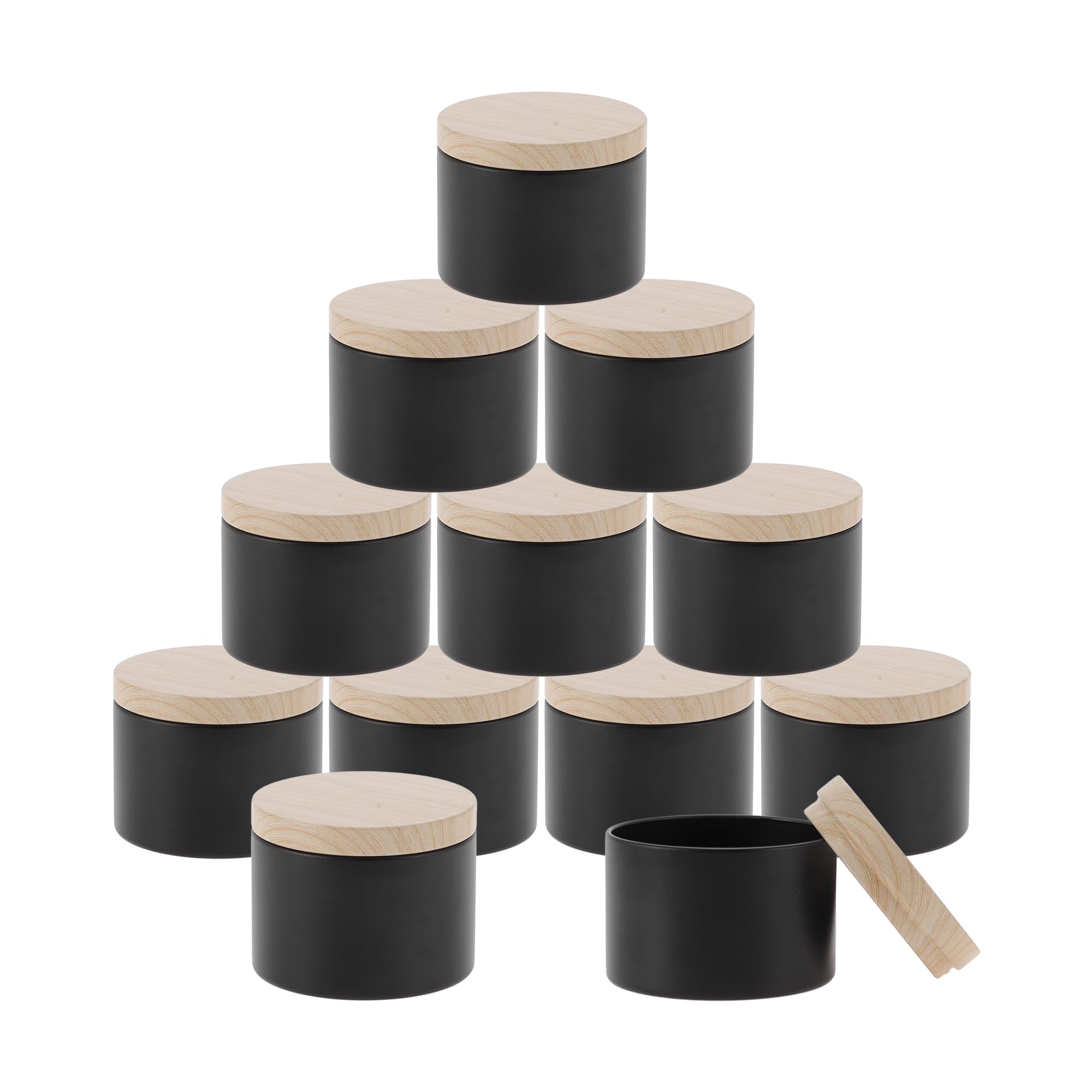 CAPASTEC Barattoli Per Candele 12 Pz 8 Once Con Coperchi Latta | Nero Per Realizzazione Di Candele E Regali. Finitura Opaca, Facili Da Pulire, Riutilizzabili. Compatibili Con Etichettatura.
