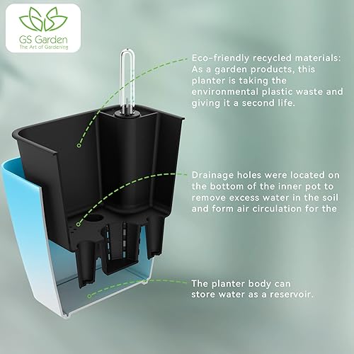 Miniatura 7 de Macetas de riego automático para plantas de interior paquete de 3 macetas de 5 pulgadas color azul degradado con indicador de nivel de agua, violeta