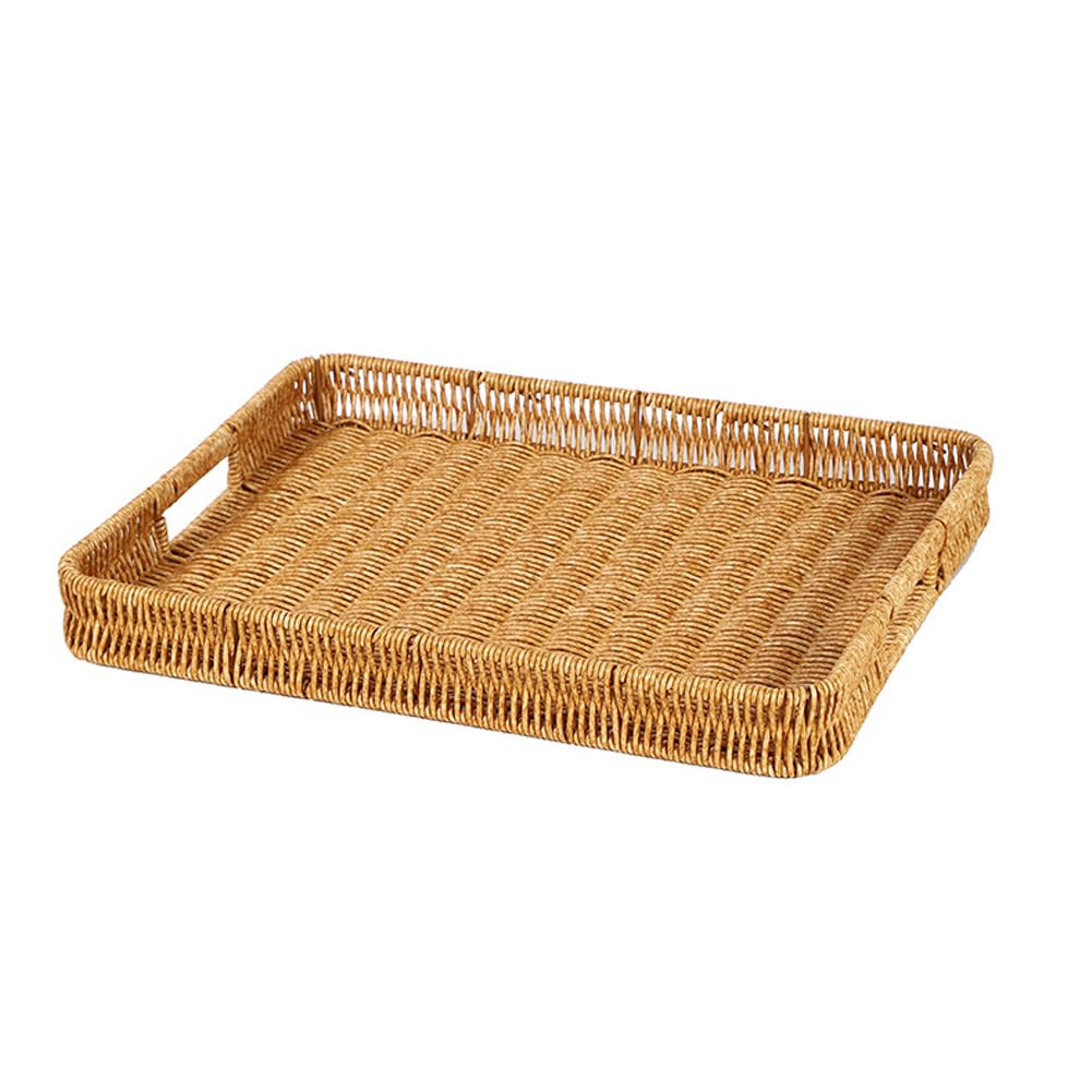 Introti Wicker Storage Baskets Handwoven Organizing Baskets Scalloped Tray for Shelves (styleC 40x30x4.5cm)