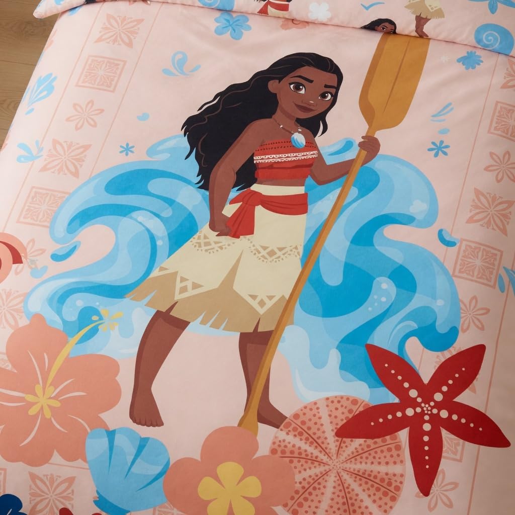 Pościel Vaiana Disney - dwustronna poszwa na kołdrę 140 x 200 cm i poszewka na poduszkę 65 x 65 cm - 100% bawełna premium, certyfikat Oeko-Tex Standard 100, zapięcie na guziki