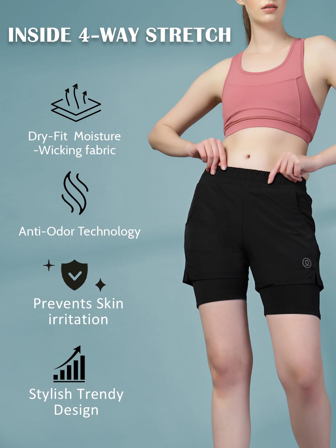 CHKOKKO Gym Shorts for Women Workout Sports Running Quick Dry Fit Double Layer Inner Compression with Pockets Breathable Lightweight Wear Black S