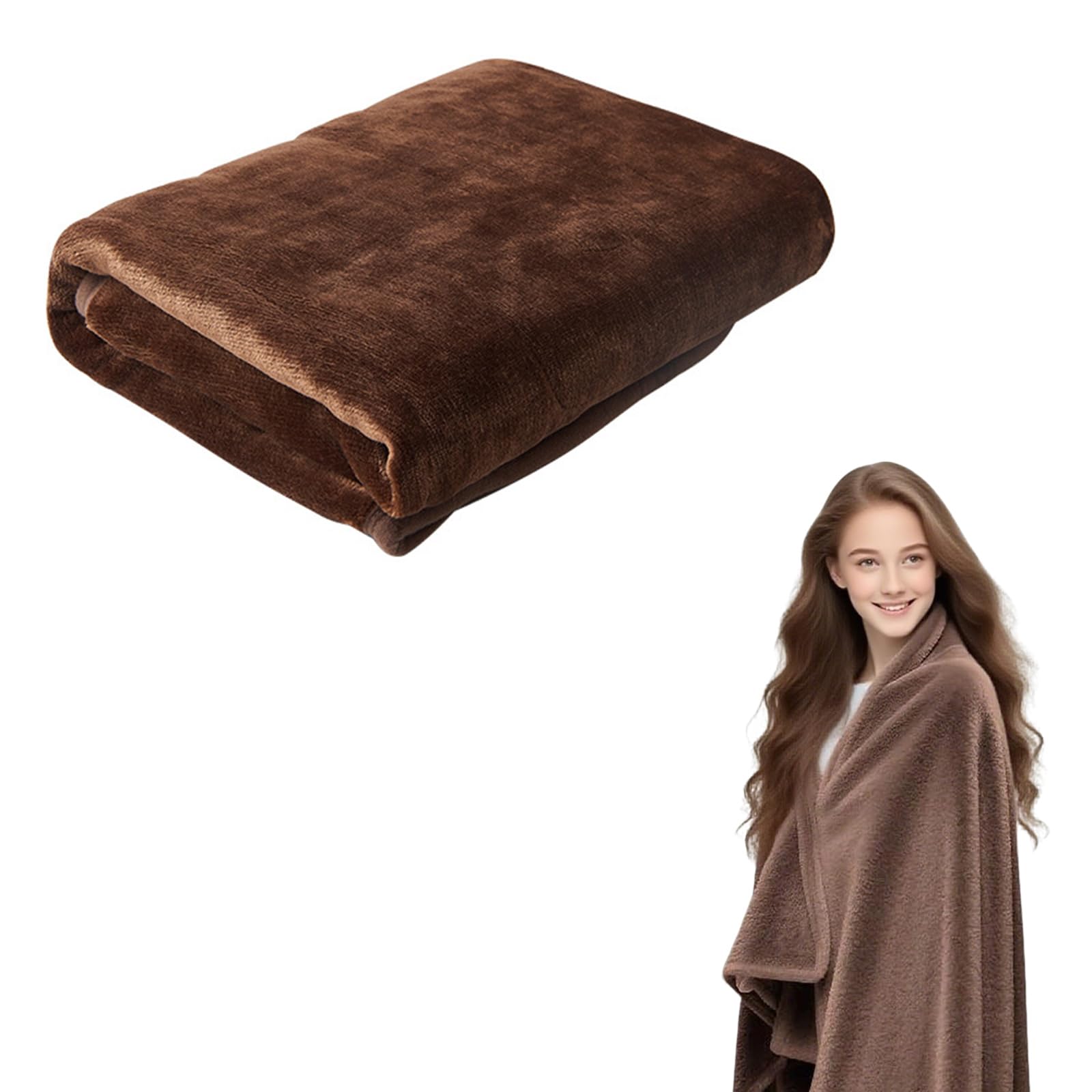 Zenova USB Heating Blanket 140x80cm, 15s Fast Far-Infrared Heating with 3 Temp Gears, Machine Washable Flannel Blanket for Home/Office/Camping/Travel, Portable & Multi-Safety Protection (Brown)