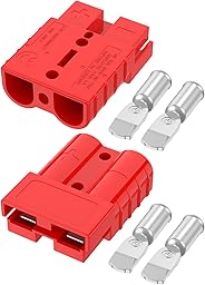 Anderson Connector 50A 600V Battery Quick Connect/Disconnect for 6-12 AWG Cables, Anderson Plug for Winch, Trailer, RV, Forklift (Red, 2 PCS)