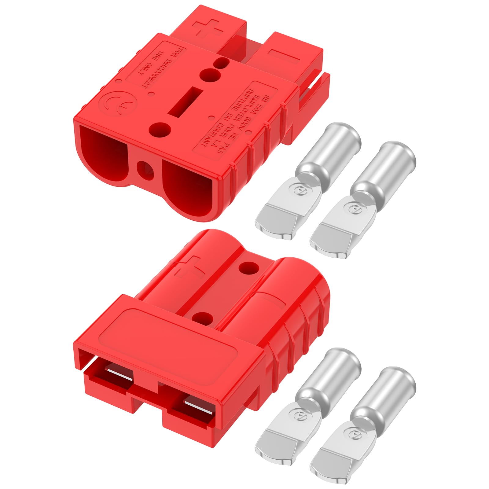 Anderson Connector 50A 600V Battery Quick Connect/Disconnect for 6-12 AWG Cables, Anderson Plug for Winch, Trailer, RV, Forklift (Red, 2 PCS)