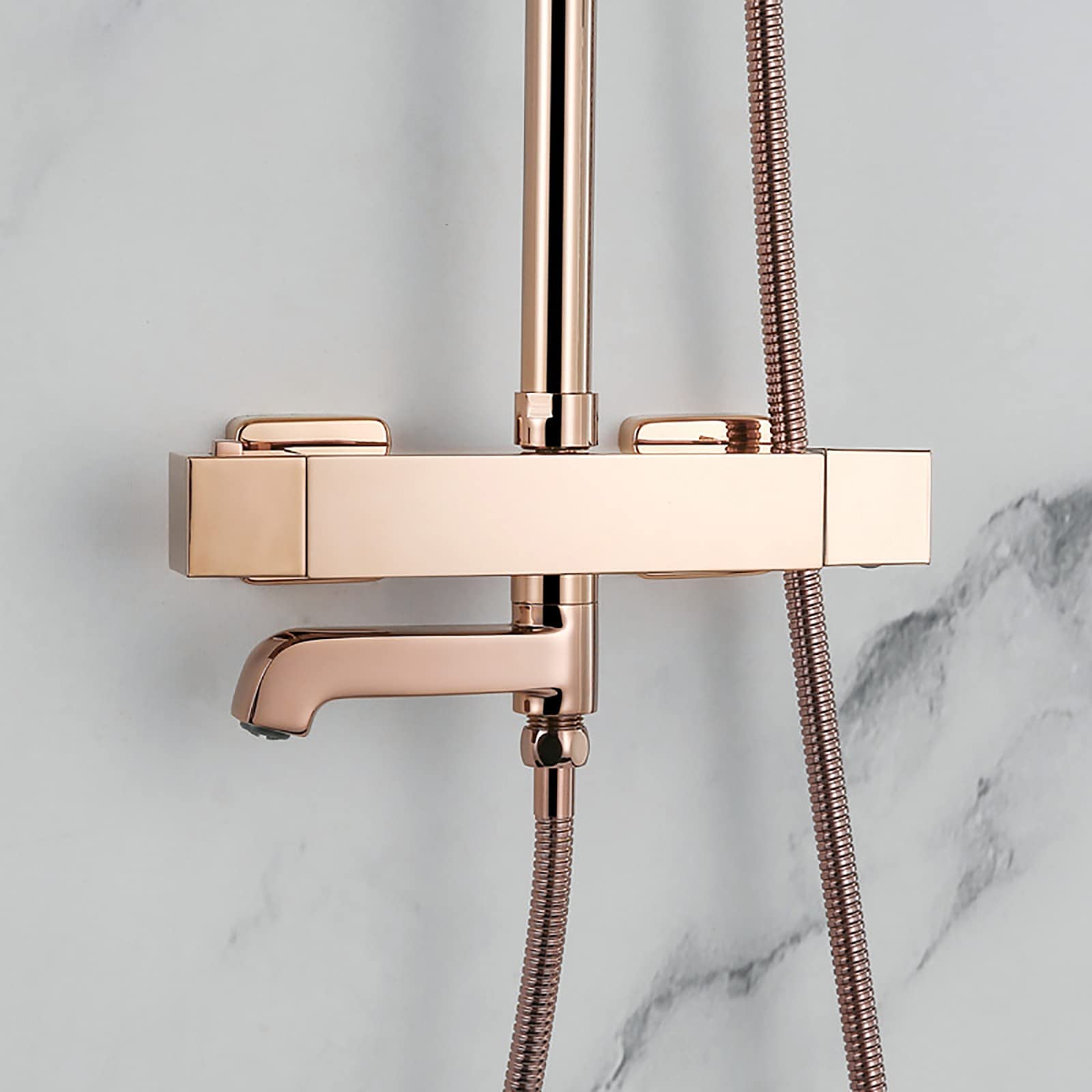 Termostatyczny Zestaw Prysznicowy Rose Gold Do Montażu Na Ścianie,Bateria Prysznicowa Do Łazienki Z Głowicą Prysznicową,Prysznicem Ręcznym,Wylewką Wannową