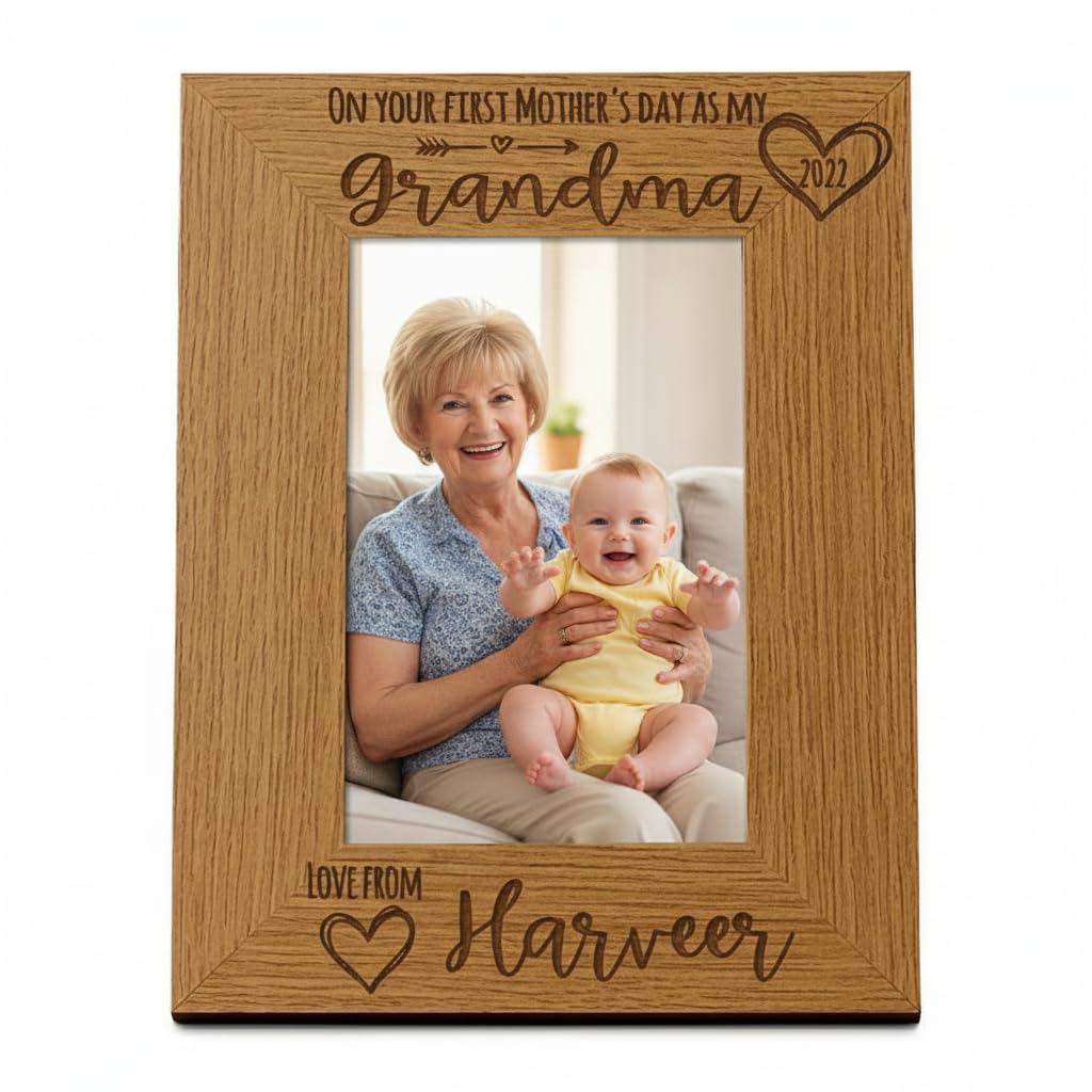 Ukgiftstoreonline Brown Personalised First Mothers Day As A Grandma Photo Frame Portrait (4 X 6 Inch)