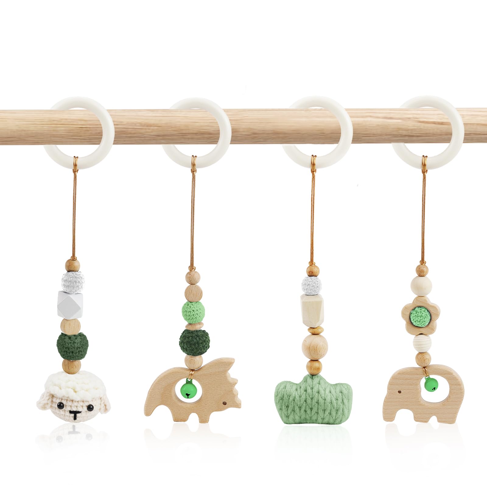 4 Piezas Gimnasio Juguetes de Madera para Carrito Bebe Juguete Colgante Bebé Montessori Colgantes para Cochecitos de Bebe Carro Arco de Juegos Actividades Bebe para Recien Nacido Niños (Verde)