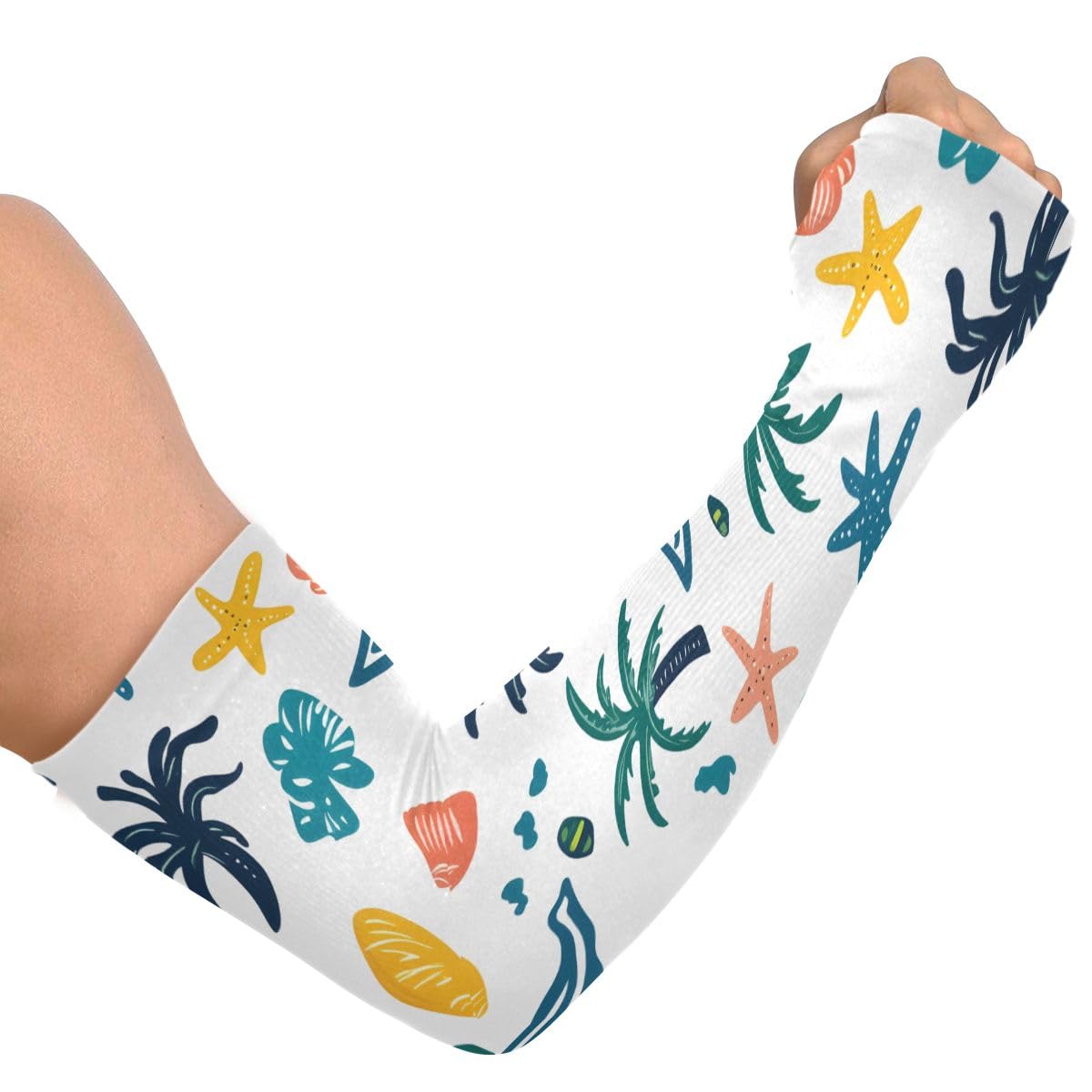 Cooling Arm Sleeves for Men Women UV Sun Protection Arm Covers Palm Trees Shells Compression Sleeves Sports Football Golf Cycling