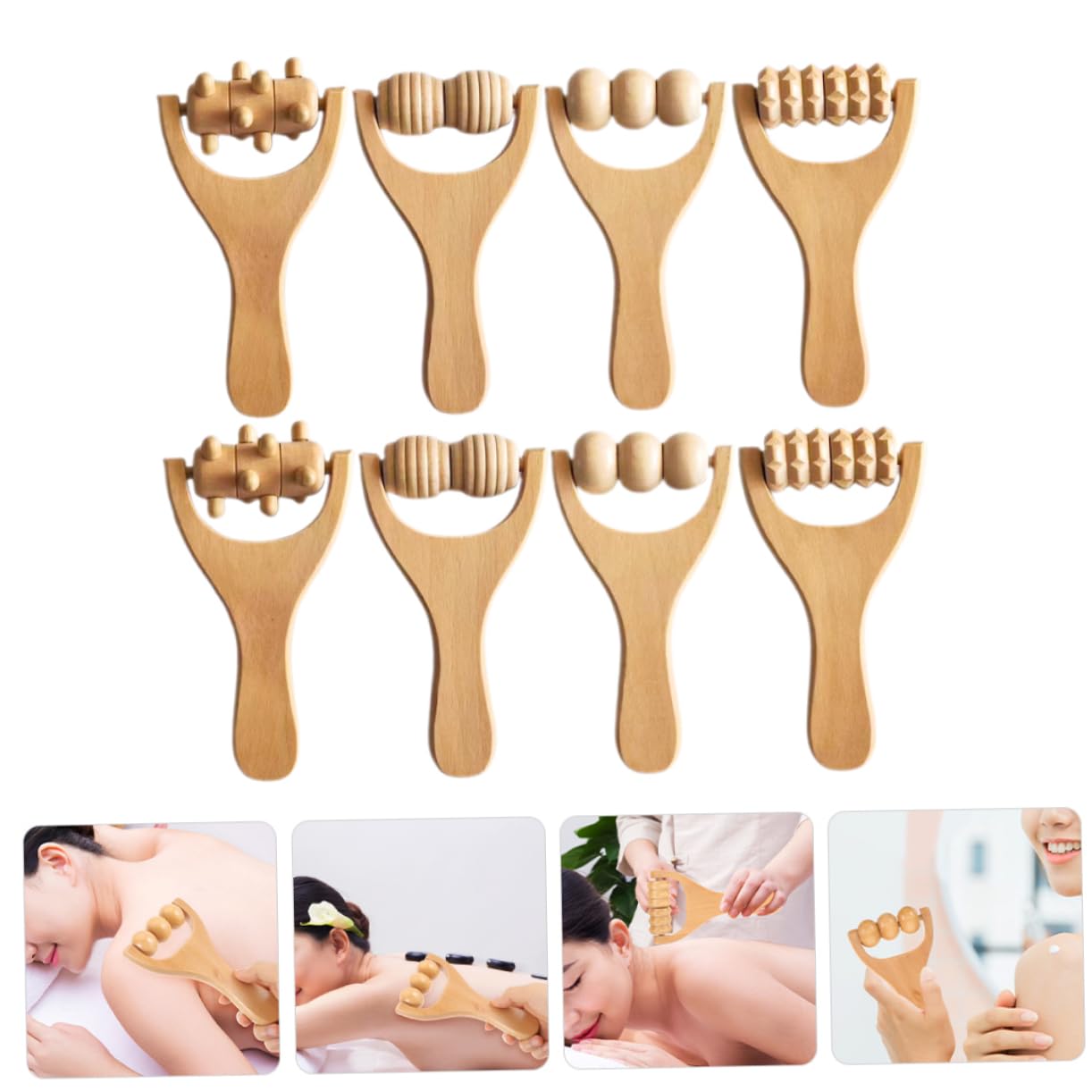 8piezas Rodillo De Masaje De Madera Herramienta Multifuncional Para Relajación De Pies Cuello y Espalda Masajeador Ergonómico Portátil Para Alivio De Estrés Casa y Viajes