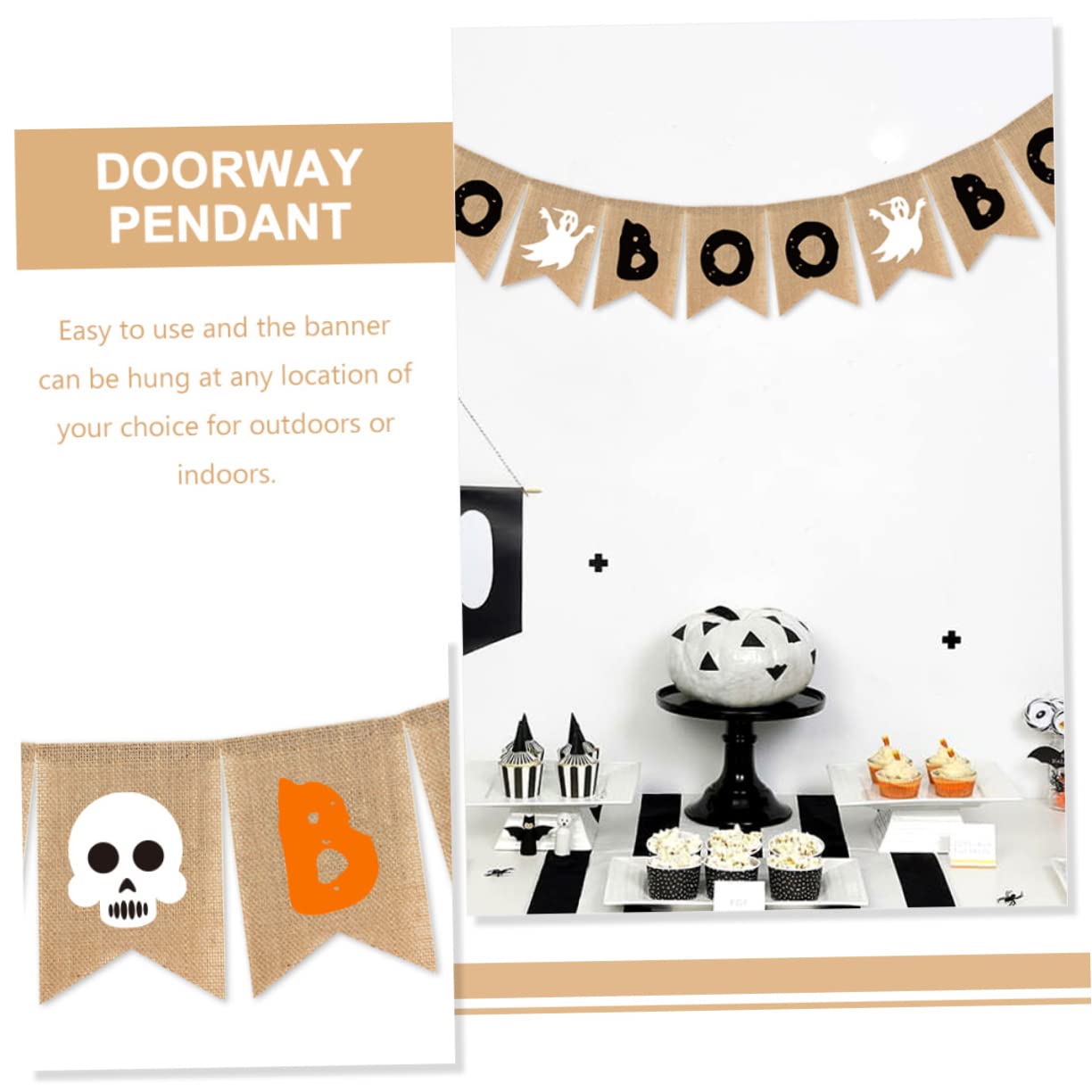 Alasum 15 szt. baner chorągiewki baner girlanda 'Happy Halloween' znak na drzwi Halloween tematyczny baner pikieta ogrodzenie dekoracja impreza dekoracja boos alkohol baner Halloween baner jutowy