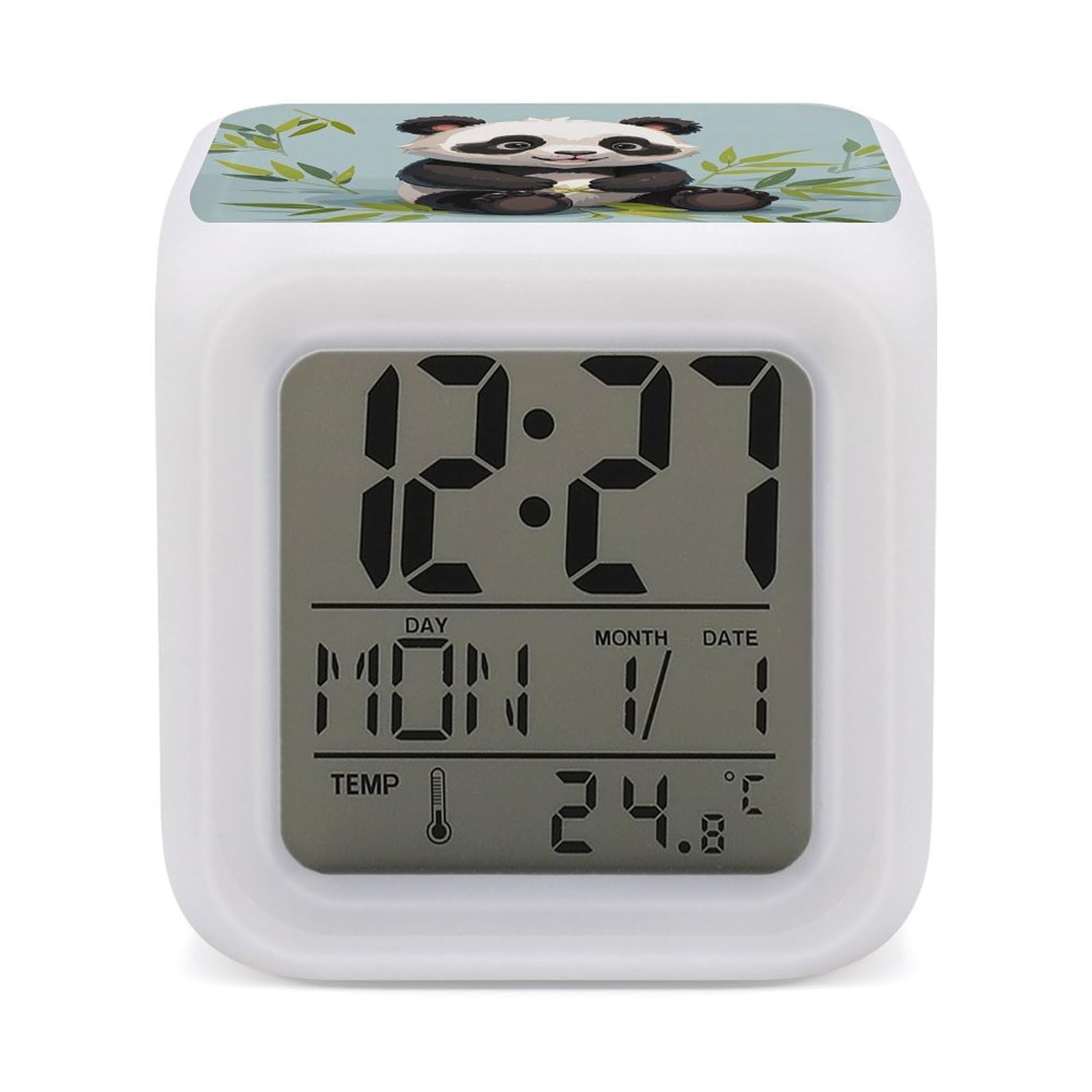 FekiLoot Panda Alarm Clock for Heavy Sleepers Small Digital Alarm Clock with Date Temperature Wake Up Digital Clocks with 7 Colors Changing Desk Clocks for Bedroom Bedside Nightstand