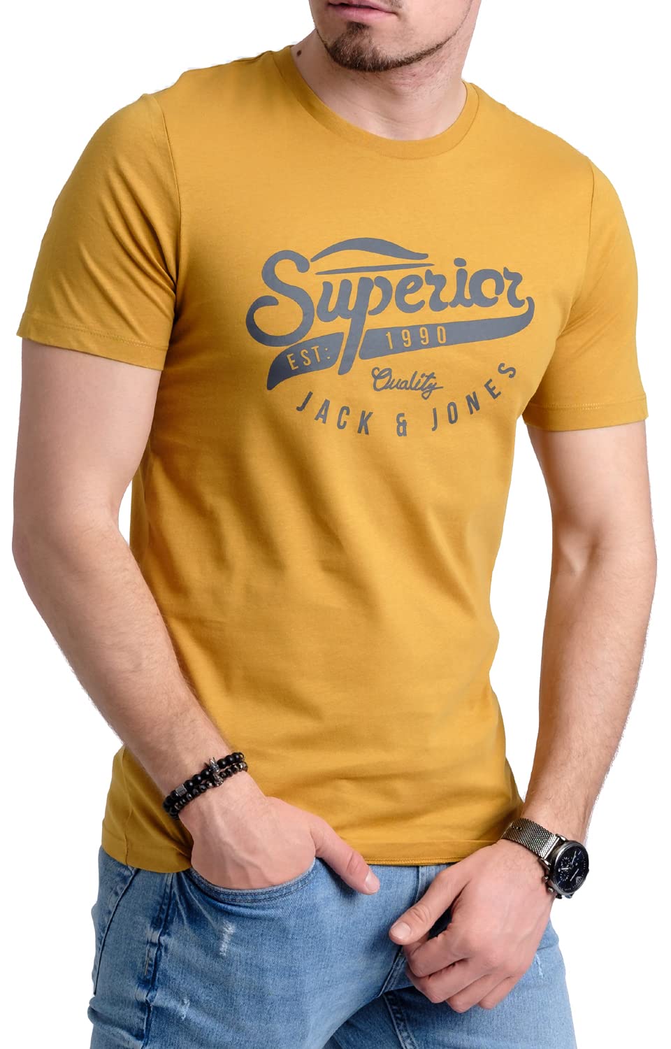 JACK & JONES Herren 5er-Set T-Shirts in verschiedenen Styles, Prints und Farben aus Baumwolle
