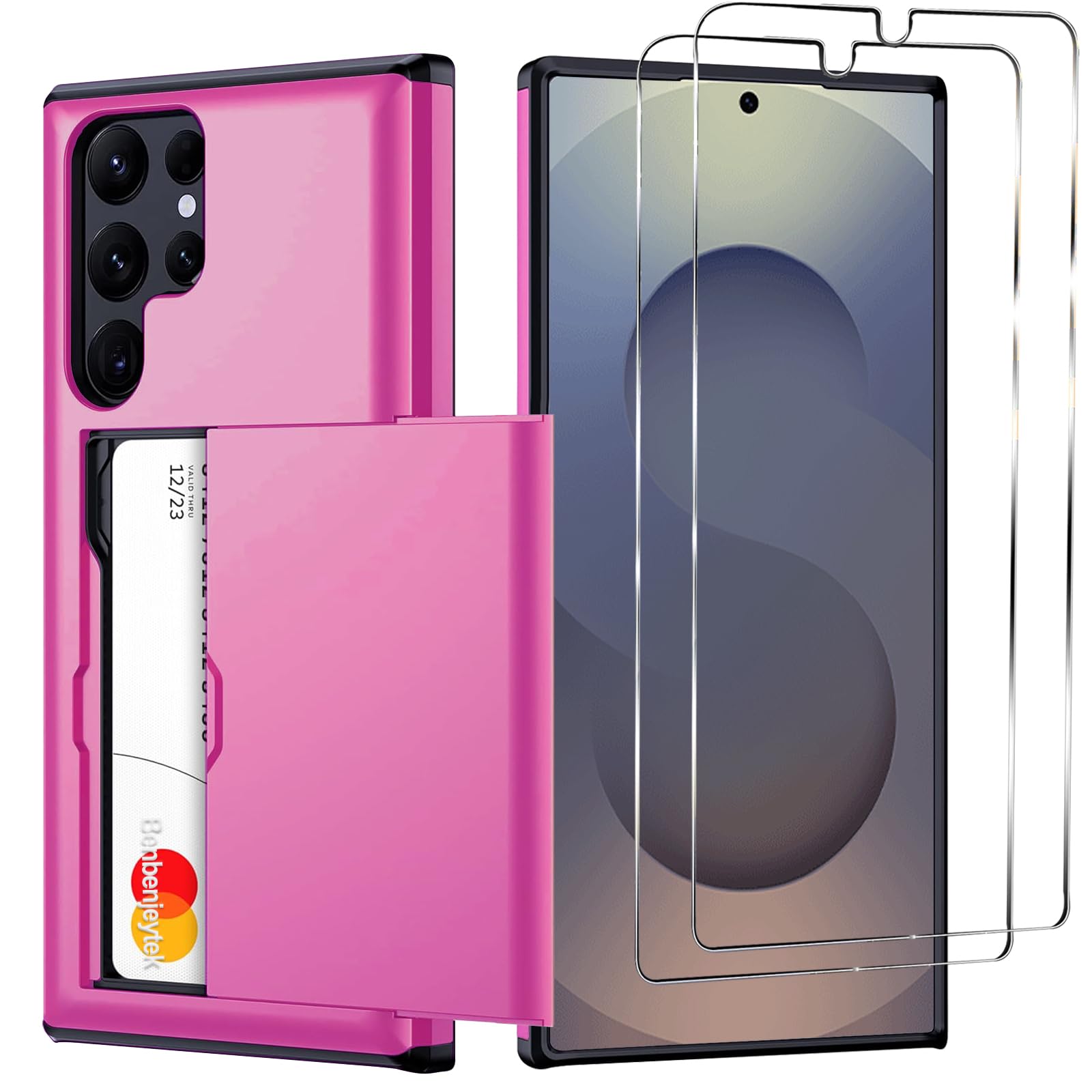 Benbenjaytek for Samsung Galaxy S25 Ultra Wallet Case with Card Holder, 2X Screen Protector Dual Layer Heavy Duty Protective Hidden Card Slot Slim