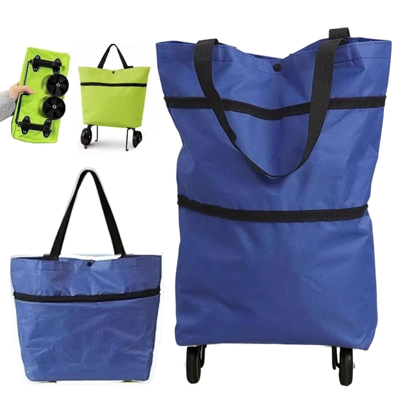 Foldable 2-in-1 Shopping Bag, Lightweight Shopping Cart with Wheels