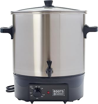 Roots and Harvest Electric Bath Canner Stainless Steel Pot with Glass Lid | 27L Capacity for Home Canning
