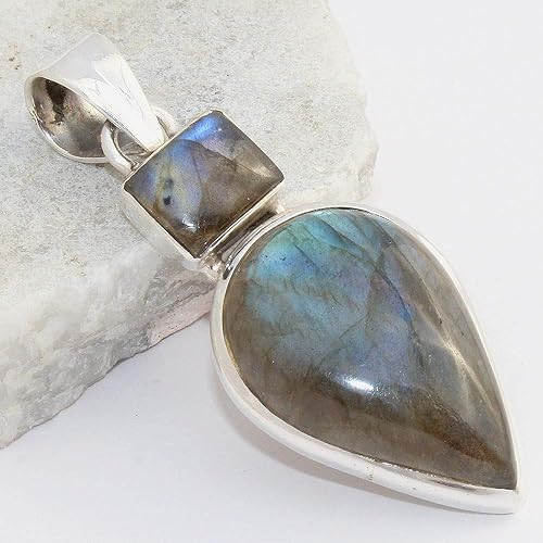 Miniatura 2 de 925 Sterling silver pendant two stone labradorite pendant jewelry semi precious gemstone jewelry Christmas gift for sister