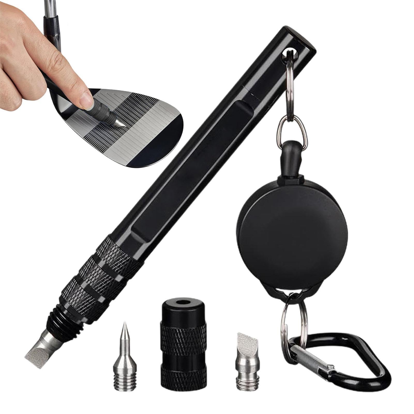 Golf-Rillenschärfer, 3-in-1-Werkzeug for Nachrillen, Aluminiumlegierung, bester Golfschläger-Rillenschärfer mit drei Ersatzköpfen, Golfschläger-Wartungswerkzeug for Keilrillen verschiedener Größen/561