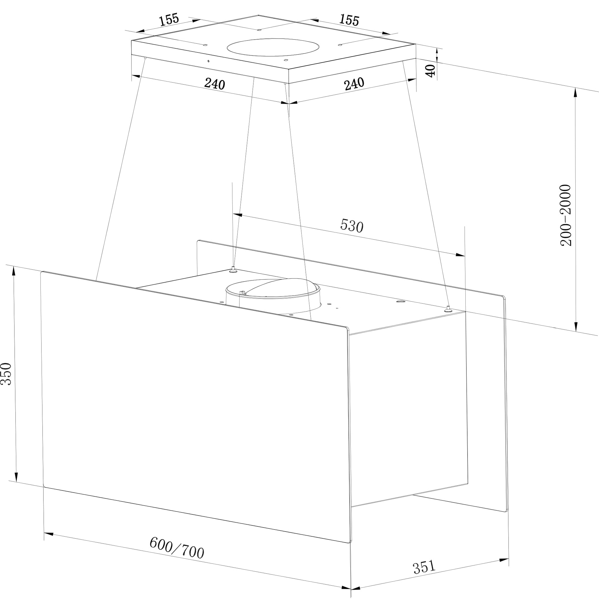 Cappa aspirante 60 cm | Cappa Isolotto | acciaio inossidabile | vetro bianco | Operazione di tocco | CUBE60W