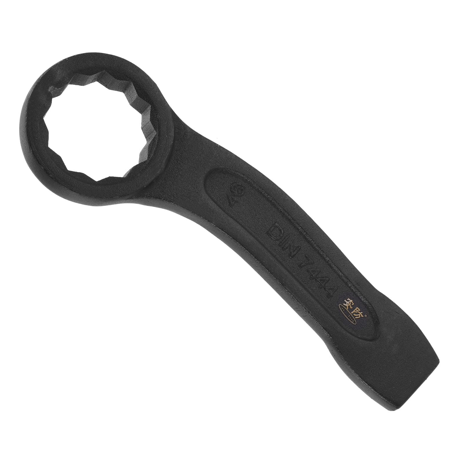 sourcing map Striking Wrench 46mm 45# Steel Spraying 6-Point Flat Strike Wrench Slogging Ring Spanner Bend Handle Box End Striking Tool for Automotive Repair Furniture Assembly, Black