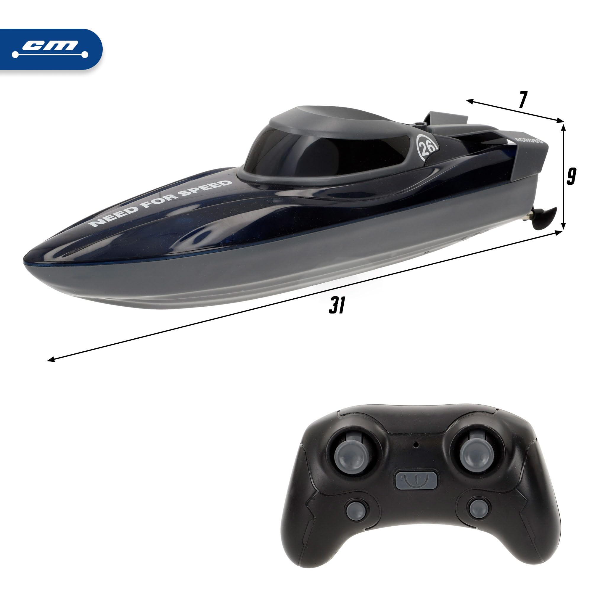 ColorBaby Speed & Go Lancha teledirigida, Giros 360º, Incluye luz, Mando a Distancia Sumergible, Alcance 25 Metros, Velocidad 7 km/h, Juguete para niños 4 años, Juguetes RC (39732)