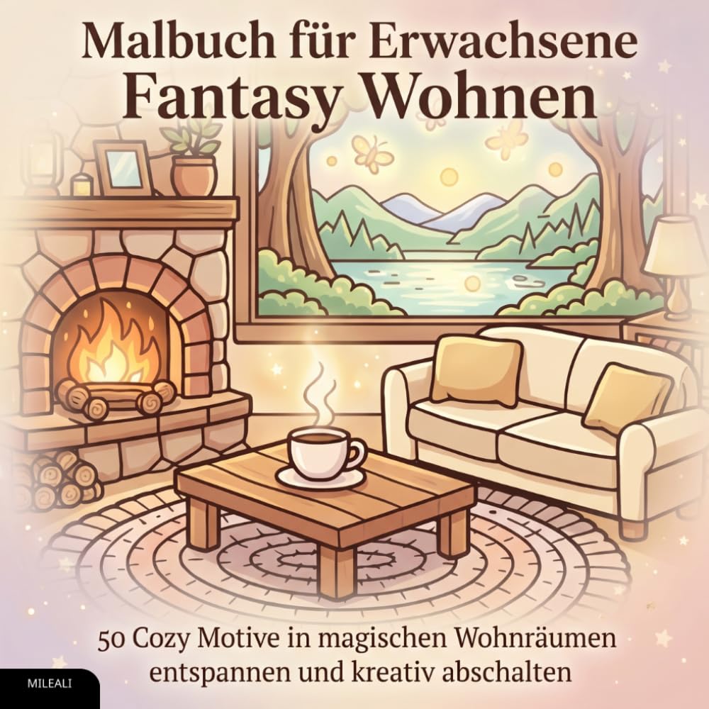 Malbuch für Erwachsene – Fantasy Wohnen: 50 Cozy Motive in magischen Wohnräumen – entspannen und kreativ abschalten
