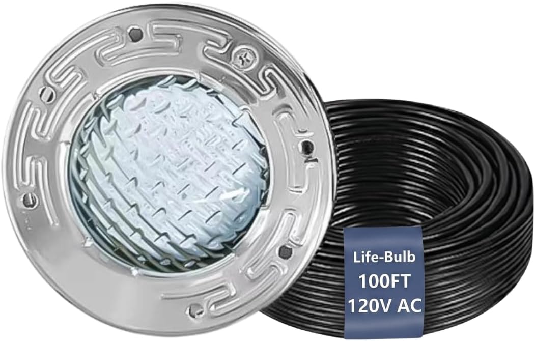 Life-Bulb 6 Inch Intelli RGBW Color Pool/Spa Light for Inground Pool/Spa - 120V - 100 Ft Cord - Pool/Spa Light Fixture, Replacement for Pentair IntelliBrite Series - Lifetime Replacement Program