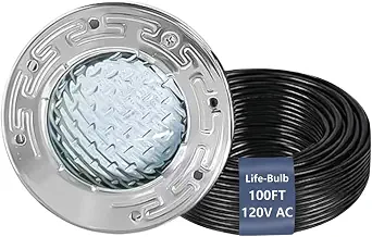 Life-Bulb 6 Inch RGBW Color Pool/Spa Light for Inground Pool and Spa - 120V, 100 Ft Cord, Replacement for Pentair IntelliBrite Series