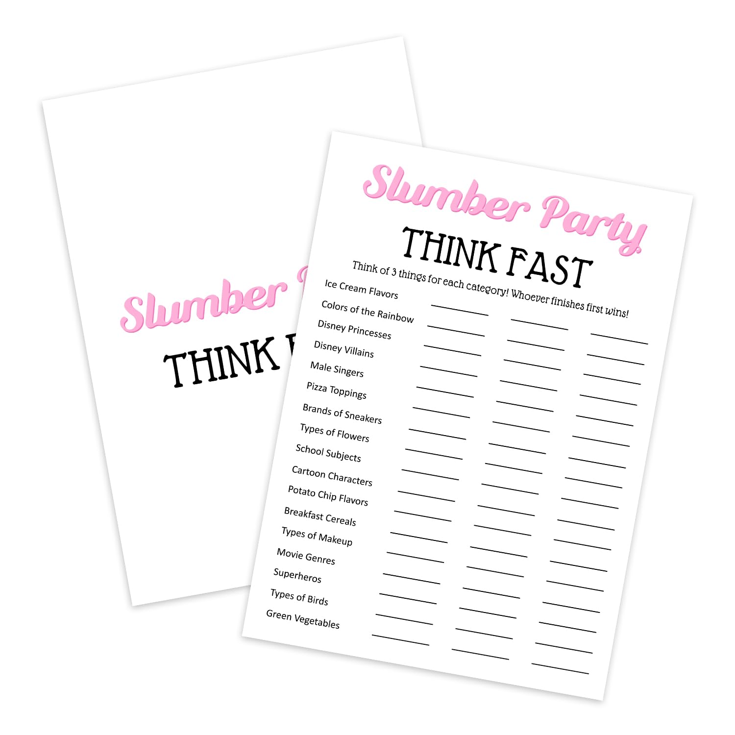 Slumber Party Games - Think Fast, Sleepover Party Supplies for Girls, Teen, Adult, Pink Pajama Party Games, Set of 20 Games Cards, Birthday Party Activity Decor -A01