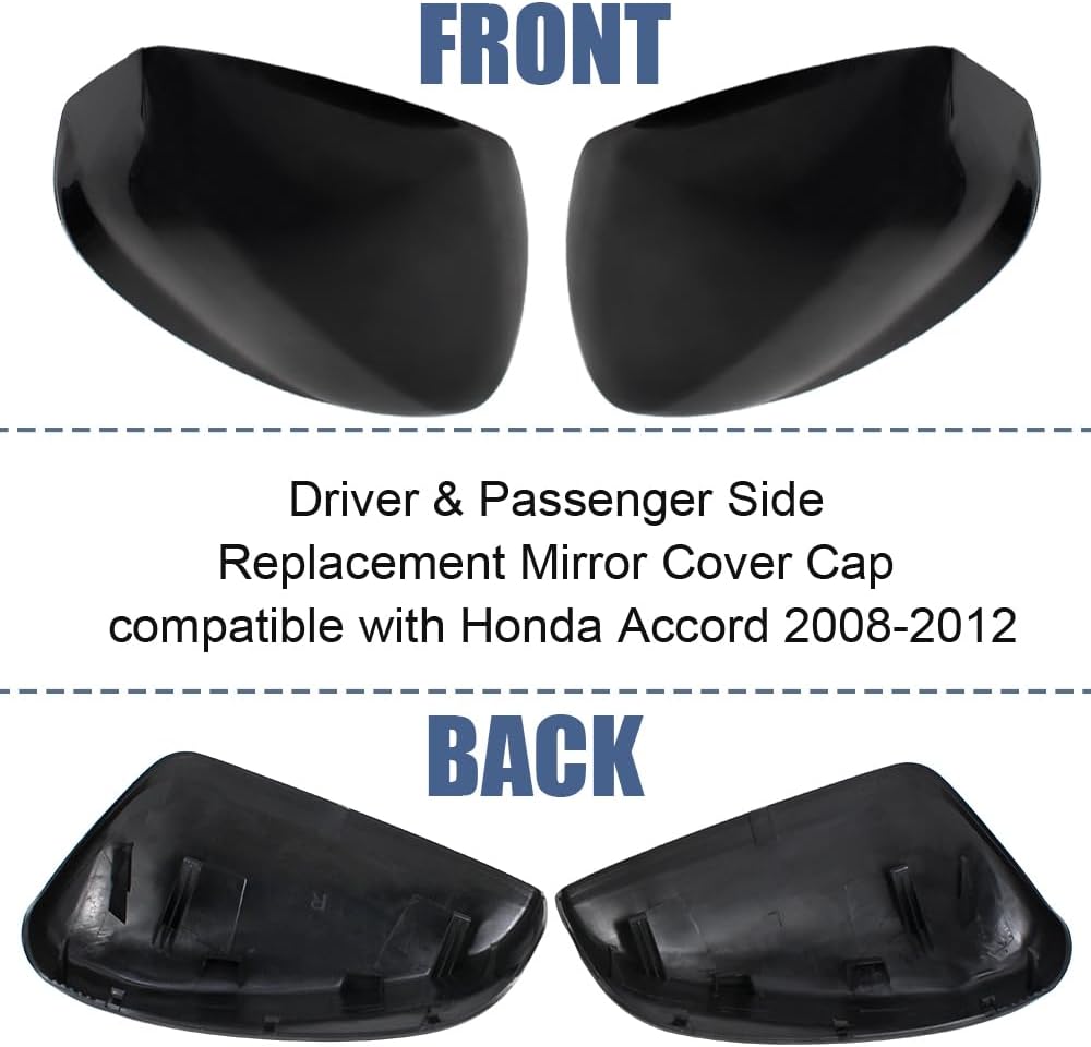 2Pcs Front Driver Side and Passenger Side Rearview Mirror Cover Caps Compatible with Honda Accord 2008 2009 2010 2011 2012 glossy Black