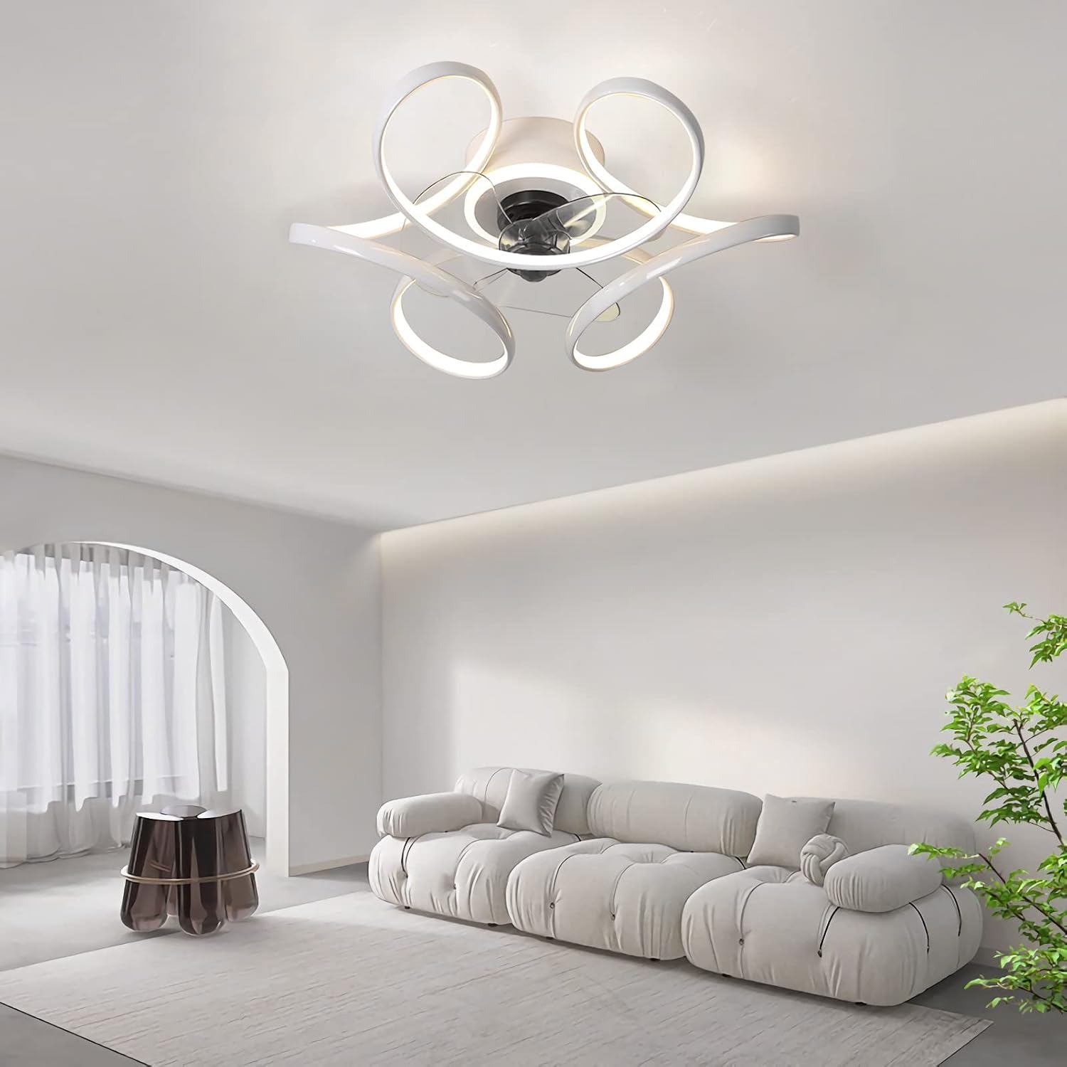 AIAO Ventilatore A Soffitto Con Luce LED 45W – Testa Oscillante 360° – Telecomando Dimmerabile – 50cm (Nero/Bianco)