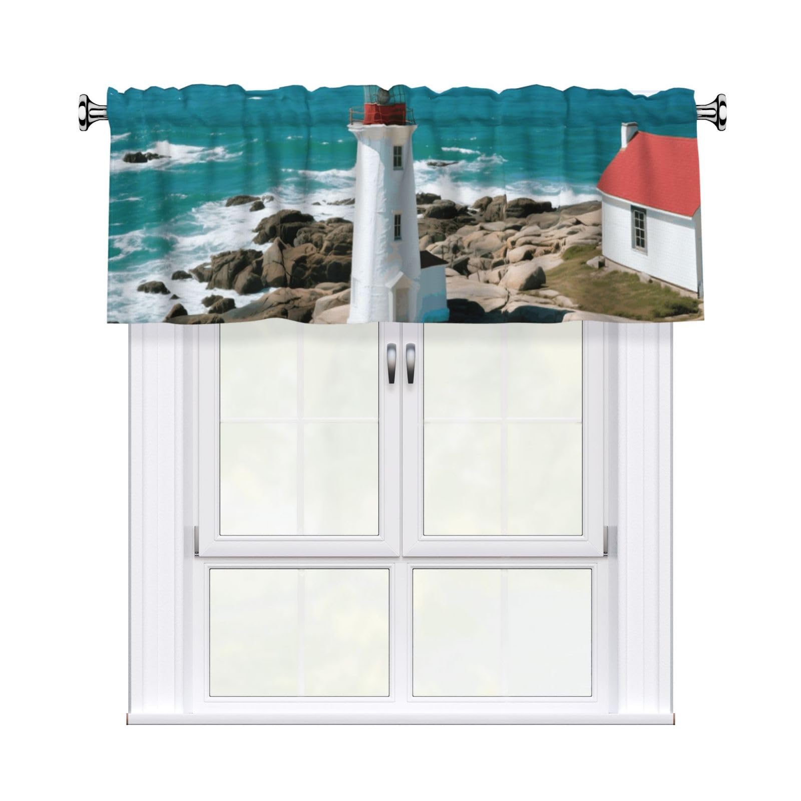 FekiLoot Lighthouse Curtain Valance for Windows, Kitchen Window Valances Rod Pocket Window Treatments Short Curtains Drapes for Bathroom Bedroom Cafe Decor 54x18inch 1 Panel