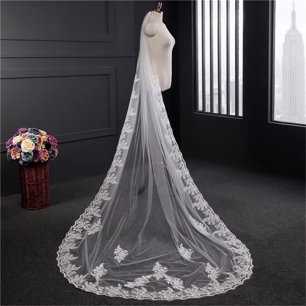 Velo de novia largo de encaje bordado velos de novia tul peine accesorios para despedida de soltera accesorios de vestido de fiesta blanco 300 cm