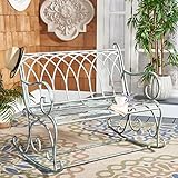 SAFAVIEH Outdoor Collection Ressi Victorian Antique Dark Green Wrought Iron Rock Bench