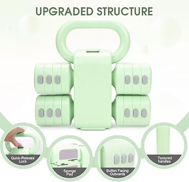 Adjustable 2-in-1 Convertible Kettlebell & Dumbbells Set, 4 in 1 Free Weights Dumbbell Set of 2, Each 2.2 3.3 4.4 5.5lb Quick Change Women Dumbbell Set for Home Exercise Training
