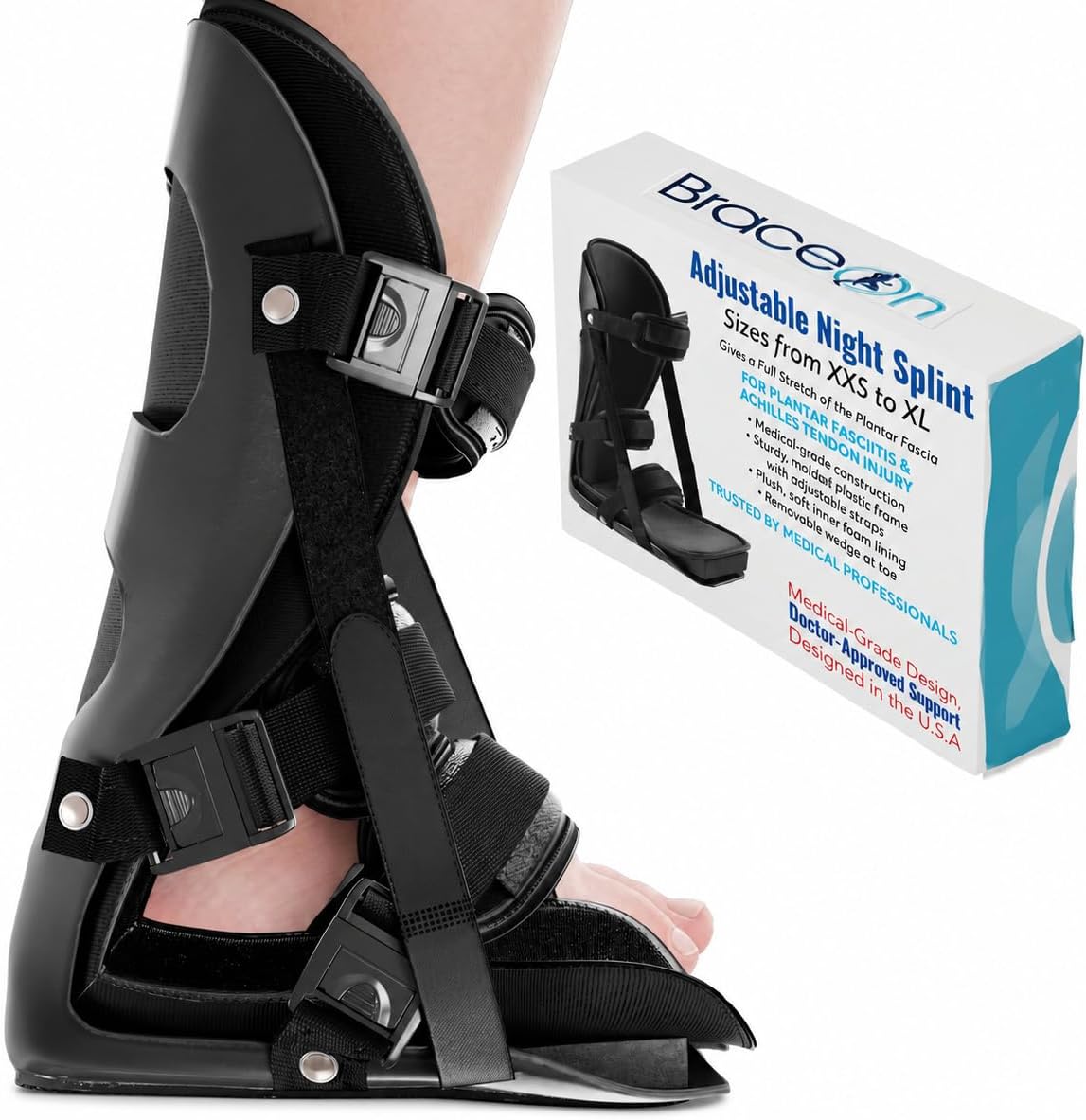 Brace On Kids Adjustable Night Splint, Black, X-Small