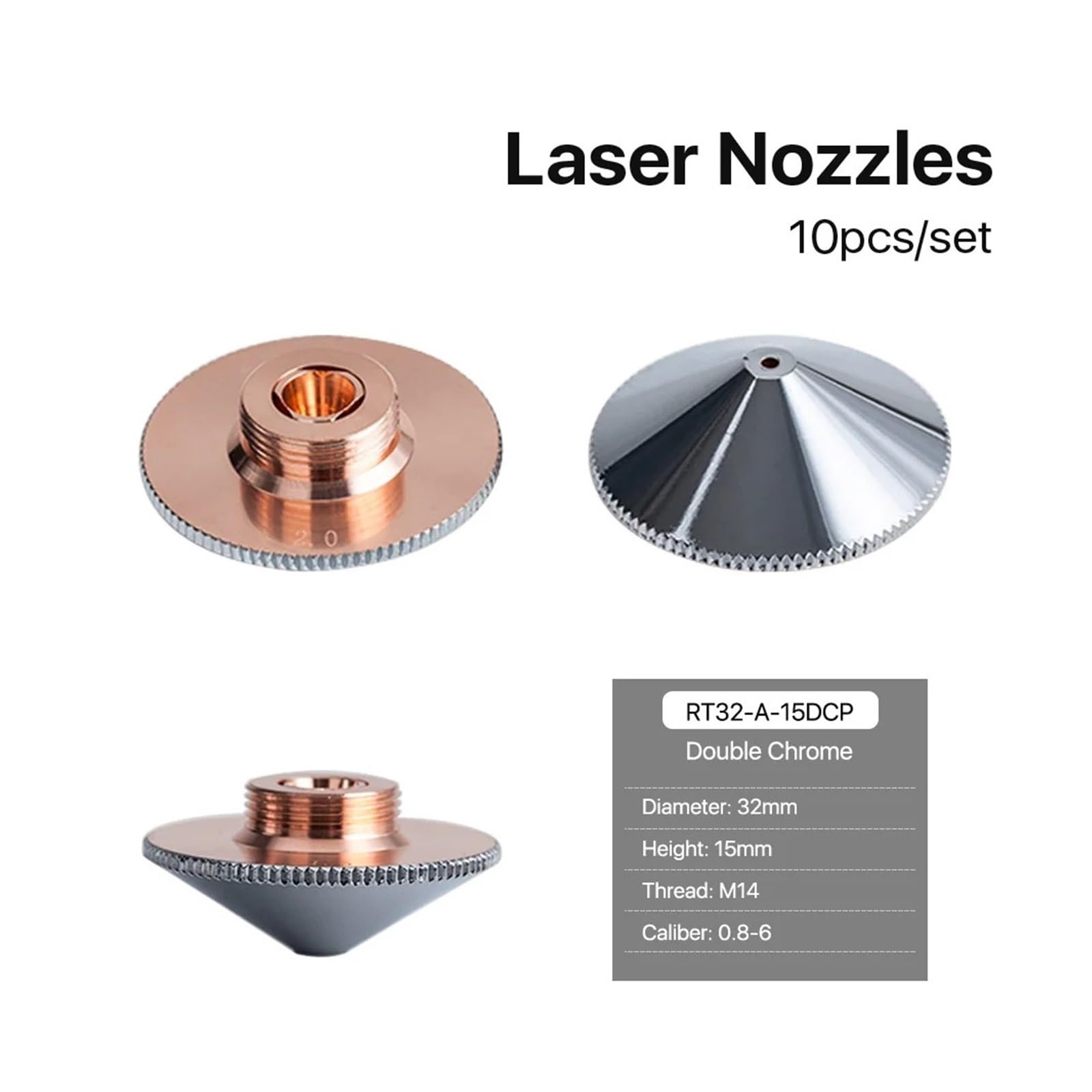 10 szt. dysz laserowych do spawania laserowego o średnicy 32 mm i kalibrze H15 0,8-6, jedno-/dwuwarstwowych, do maszyn CNC do cięcia włókien.