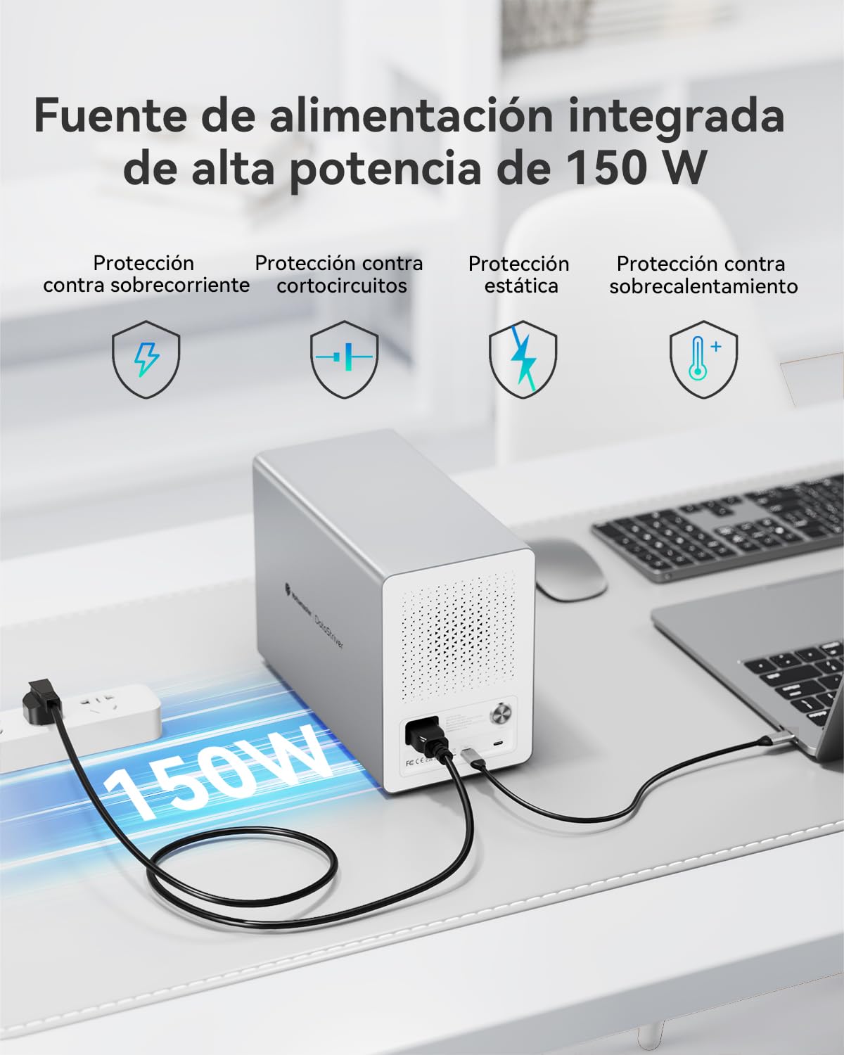 Yottamaster Caja 5 Bahías para Disco Duro, 10Gbps Daisy-Chain 5 Bay Das, Carcasa USB C Das de Aluminio Soporta 110TB (5x22TB) Máximo hasta 330TB para 2.5"/3.5" SATA HDD/SSD (Sin Disco)
