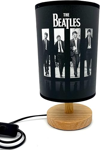 Beatles - Lámpara de mesa para mesita de noche, luz nocturna, base de madera, decoración de habitación o ideal para regalos