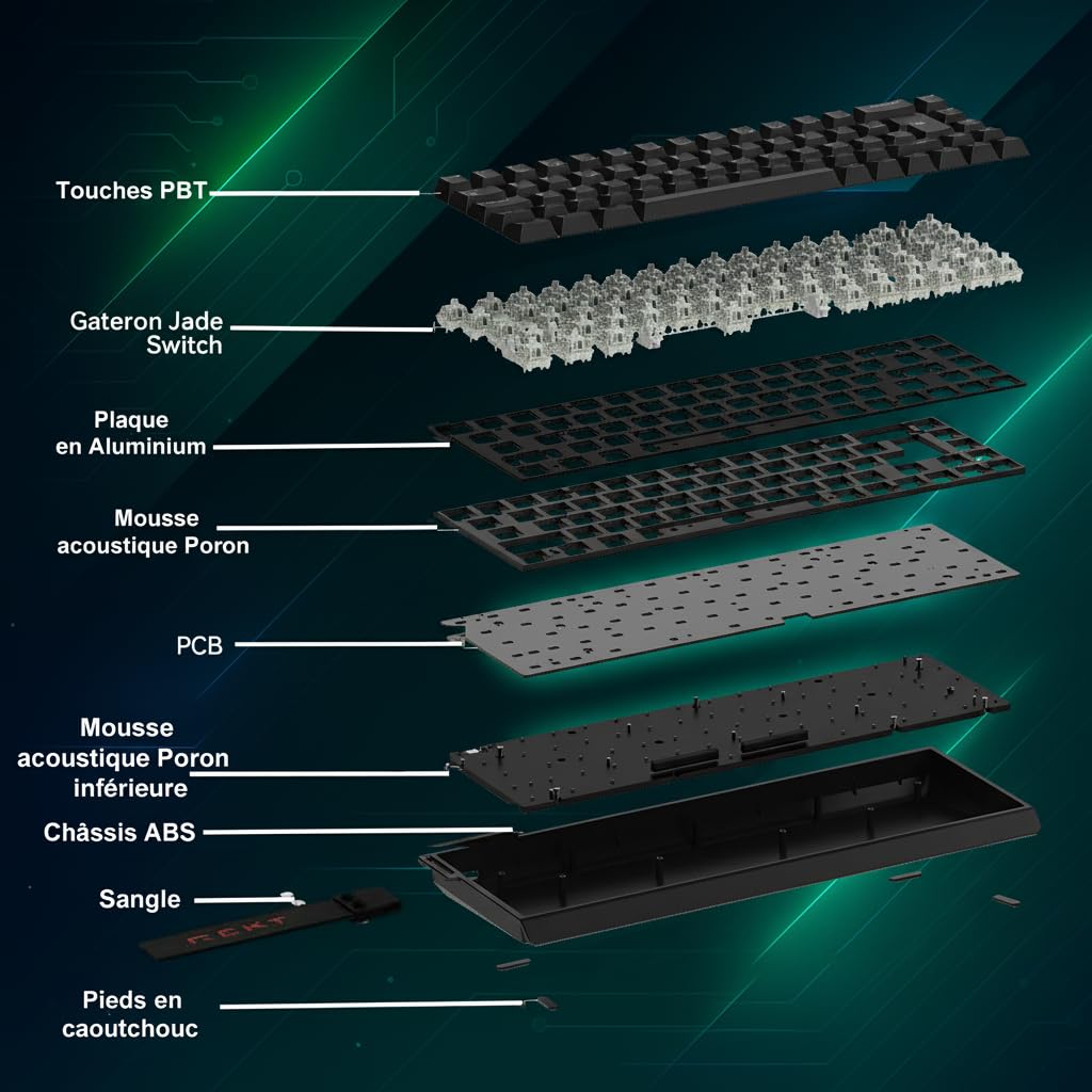 REKT Clavier Gaming Magnétique Shogun 68 HE (AZERTY FR) – Switchs Gateron Jade Effet Hall, Rapid Trigger, Actionnement réglable 0,1–3,5 mm, RGB Complet, Keycaps PBT, Hot-Swappable, 8000 Hz