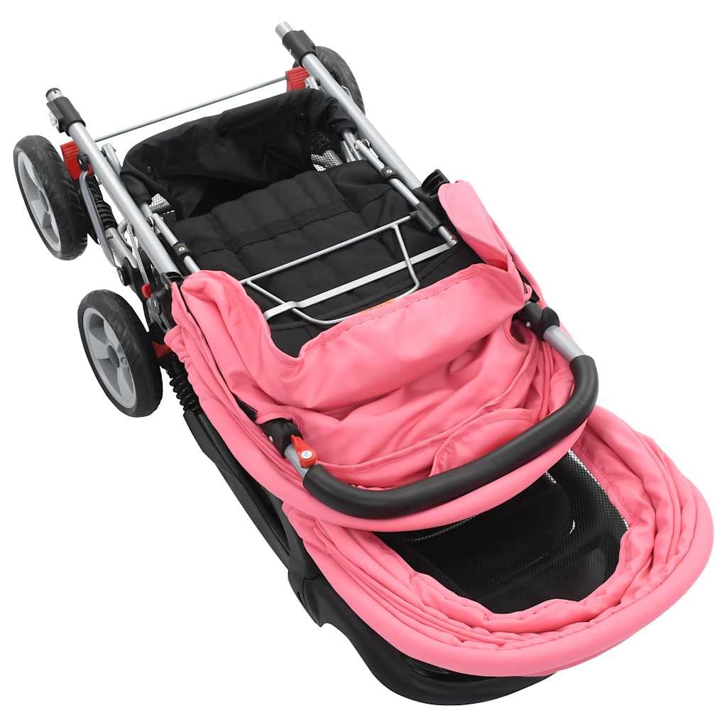 Poussette Double, Poussette Tandem Deux Places Pliable rose et noir acier