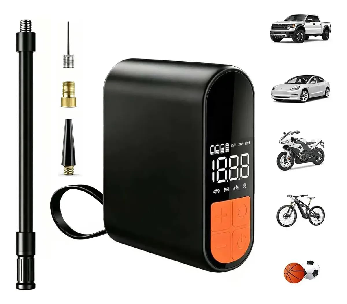 Compressore d'aria portatile per pneumatici auto, con manometro digitale, funzione di spegnimento automatico, pompa senza fili per auto, moto, bicicletta, palla
