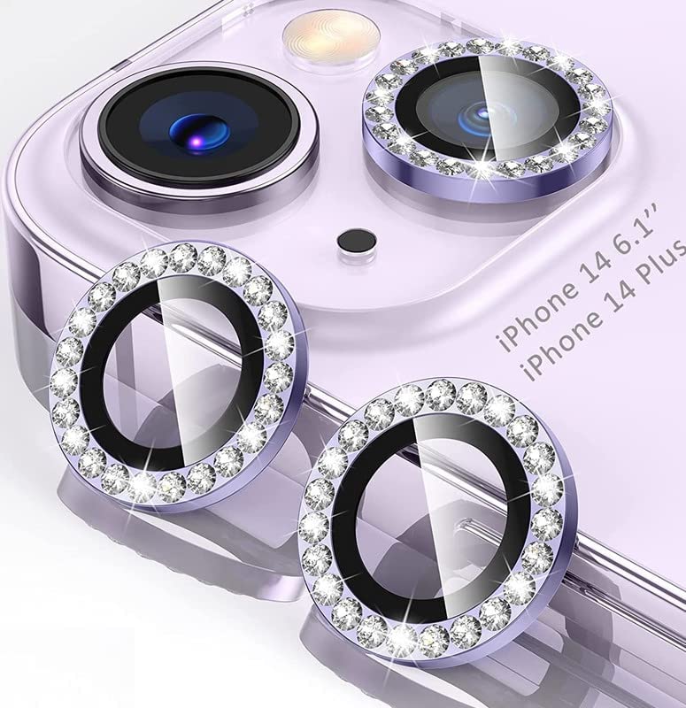 Image of For iPhone 14 / For iPhone 14 Plus Camera Lens Protector Tempered Glass [2 Of PCS] Alloy Metal Individual Ring Camera Screen Protector Cover Film-Purple Diamond