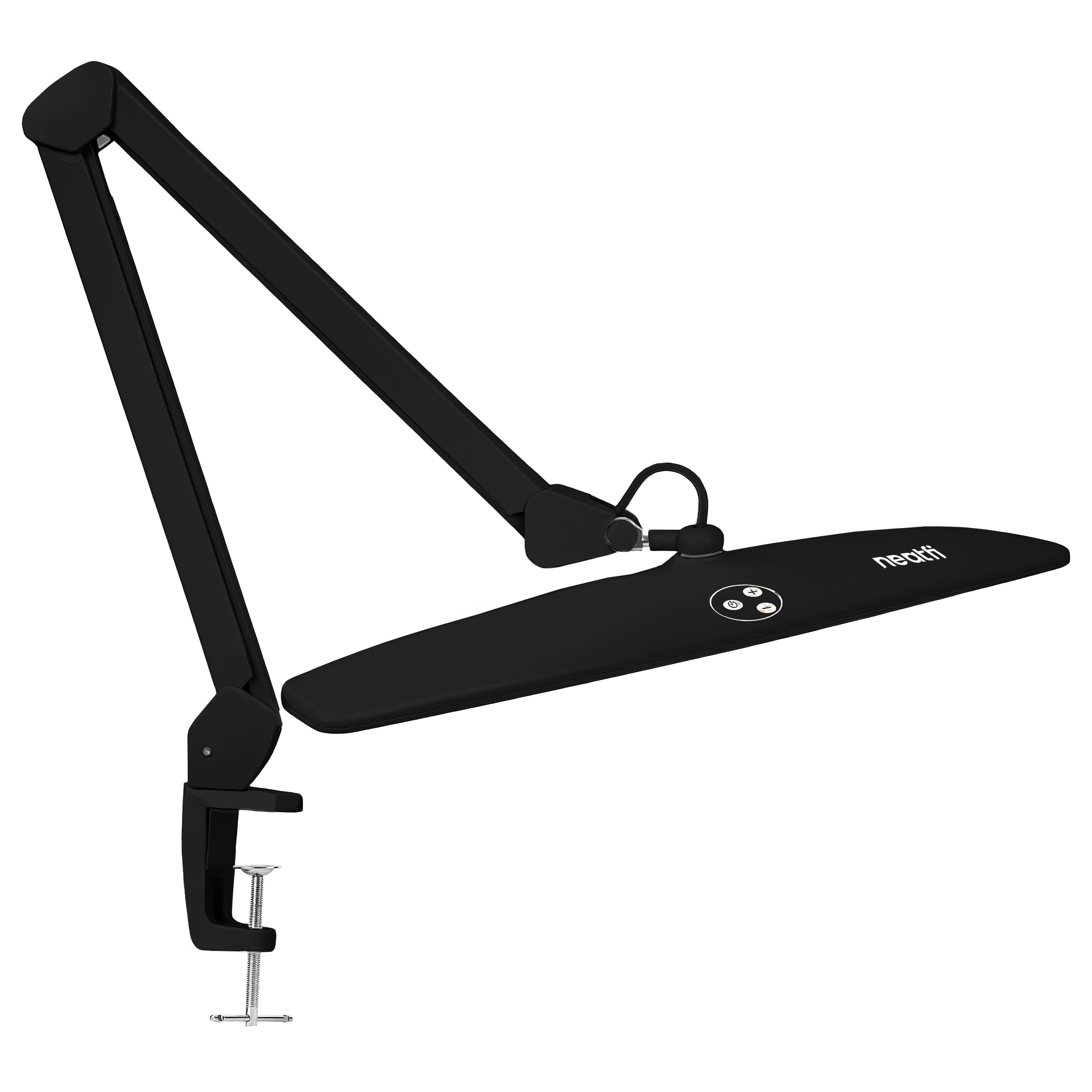 Elite HD XL Desk Lamp – 1,600 Lumens, 22” Wide Head, 6500K Daylight | Non-Polar Dimming, Adjustable | Office, Study & Home Workspace (Non-CCT with Clamp, Black, 22 Inches)