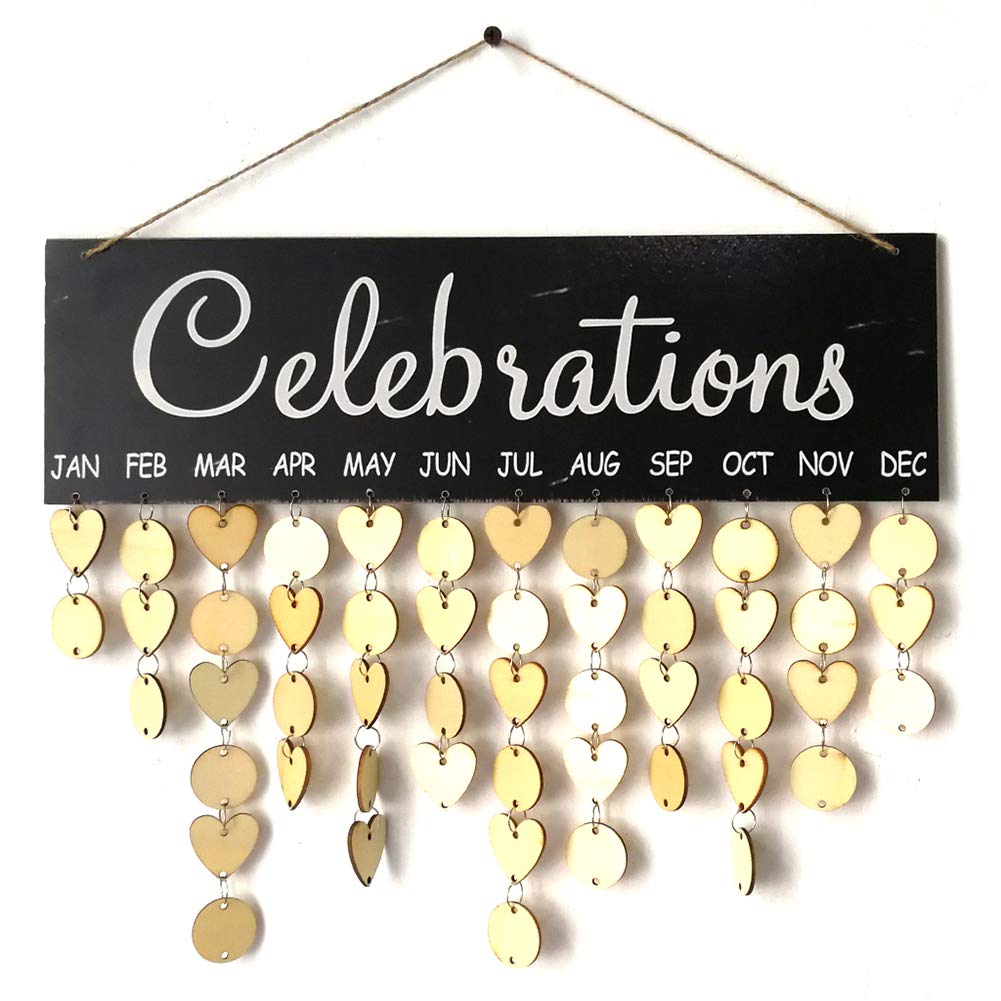 Wintefei Durable Calendar Wooden Board Family Celebrations Birthday Reminder Love Notes DIY Decor Gift